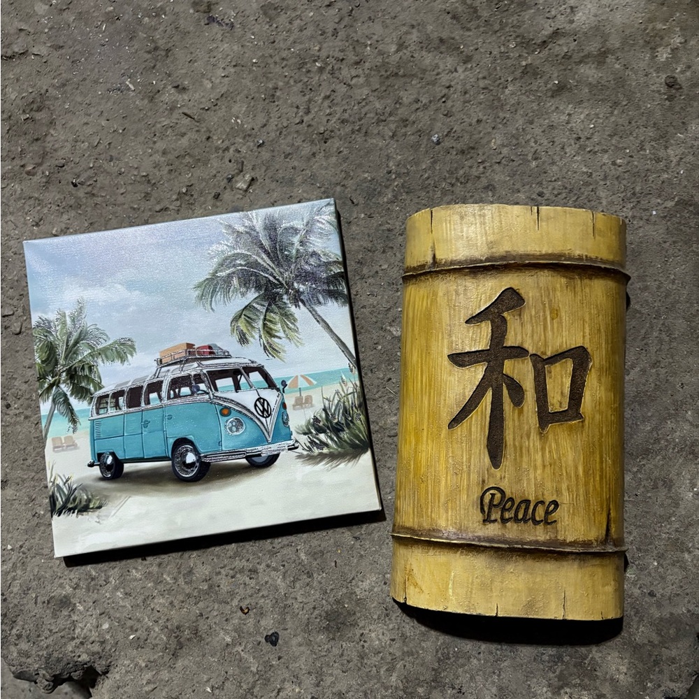 Vintage Beach Van Art Print - Blue and Yellow